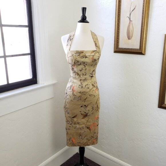 Vintage Laura Stearn Cruciano Tan Floral Halter Dress Size 36 - Picture 1 of 4